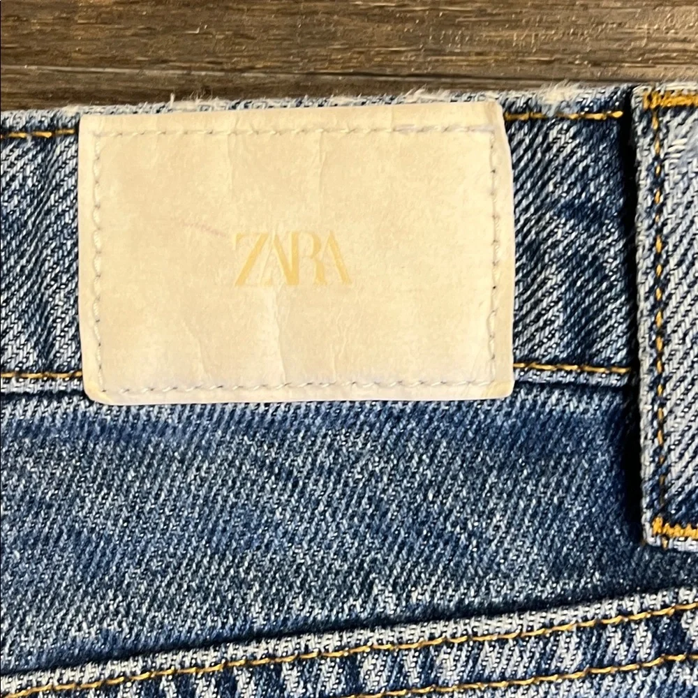 Zara Denim Cutoff Long Bermuda Jean Shorts Size 8